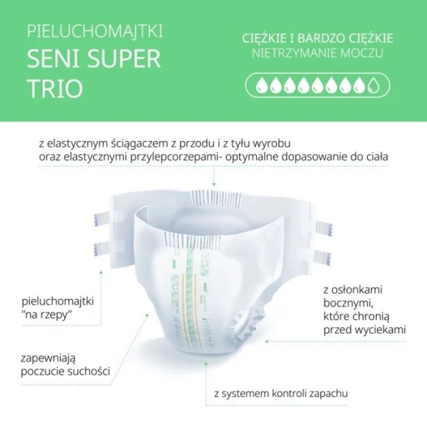 Pieluchomajtki Seni Super Trio, rozmiar L, chłonność 8, nowa wersja, 10 sztuk 2