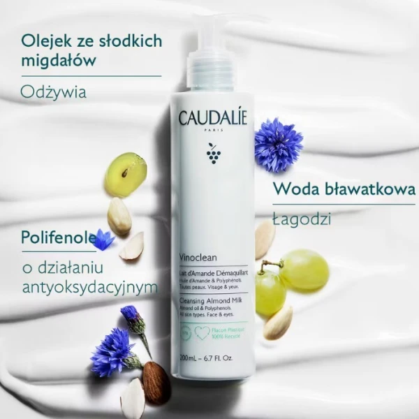Caudalie Vinoclean, migdałowe mleczko do demakijażu twarzy, 200ml 2