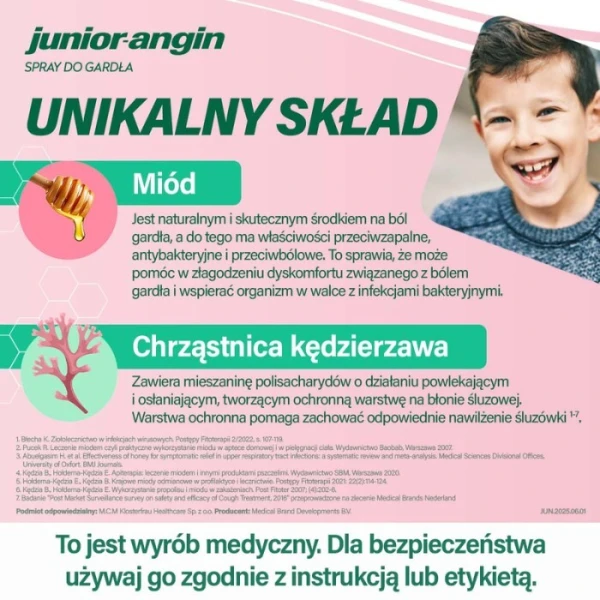 Junior-angin, spray na ból gardła, smak wiśniowy, dla dzieci od 3 roku życia, 20ml 3