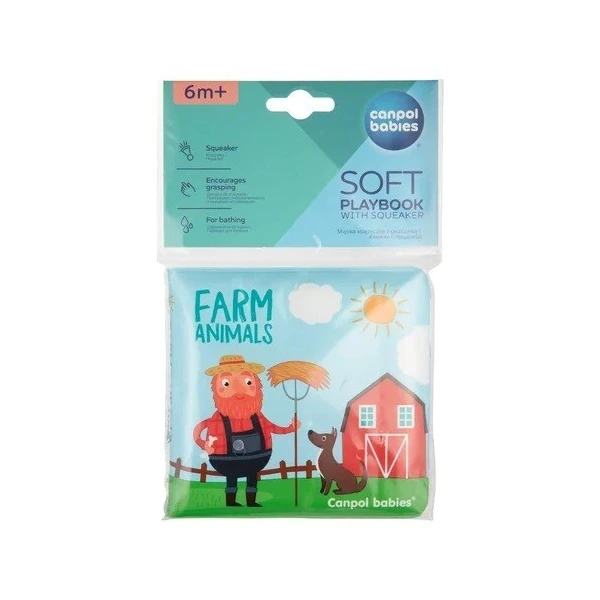 Canpol, miękka książeczka kąpielowa z piszczkiem, Farm animals, po 6 miesiącu życia, 2/083, 1 sztuka 2