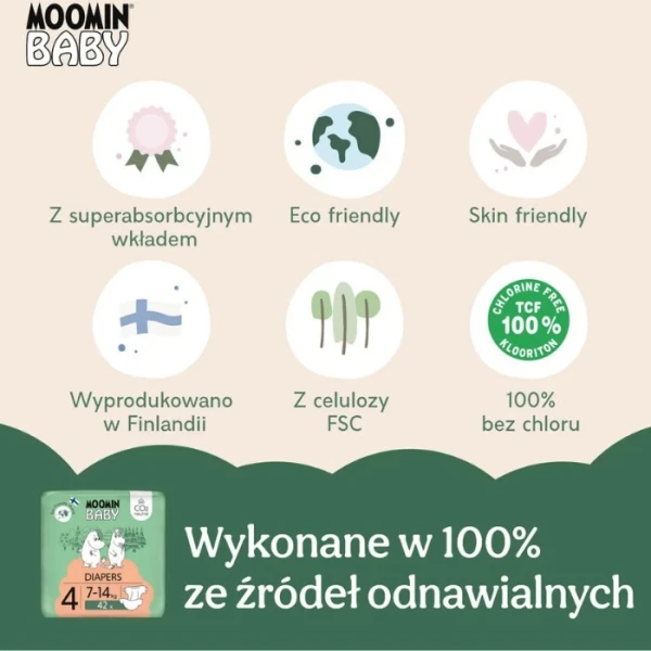 Moomin Baby, pieluchy, rozmiar 4, waga 7-14 kg, 42 sztuki 2