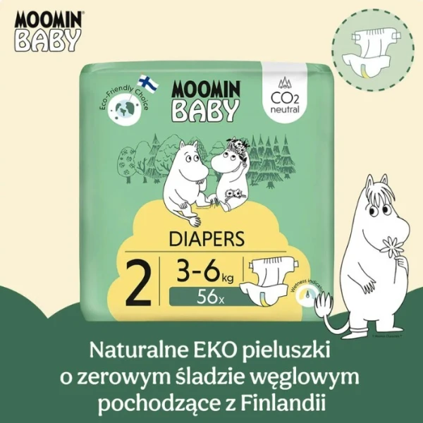 Moomin Baby, pieluchy, rozmiar 2, waga 3-6 kg, 56 sztuk 4