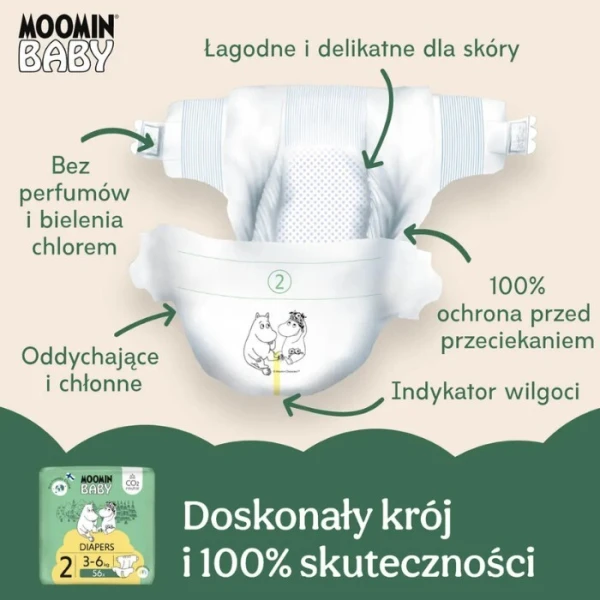 Moomin Baby, pieluchy, rozmiar 2, waga 3-6 kg, 56 sztuk 5
