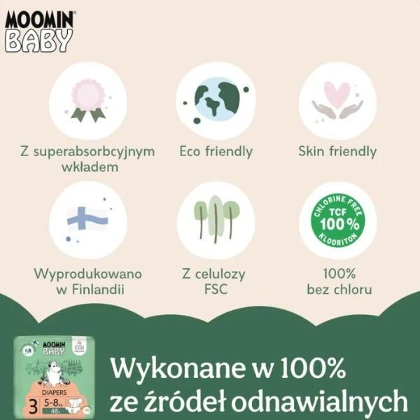 Moomin Baby, pieluchy, rozmiar 3, waga 5-8 kg, 48 sztuk 3