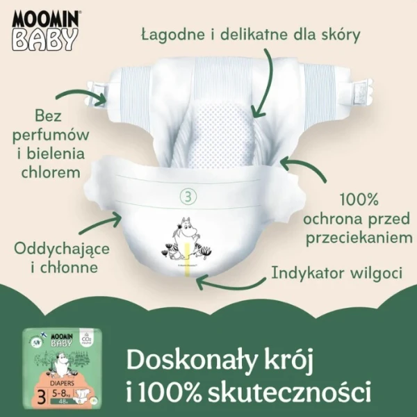 Moomin Baby, pieluchy, rozmiar 3, waga 5-8 kg, 48 sztuk 5