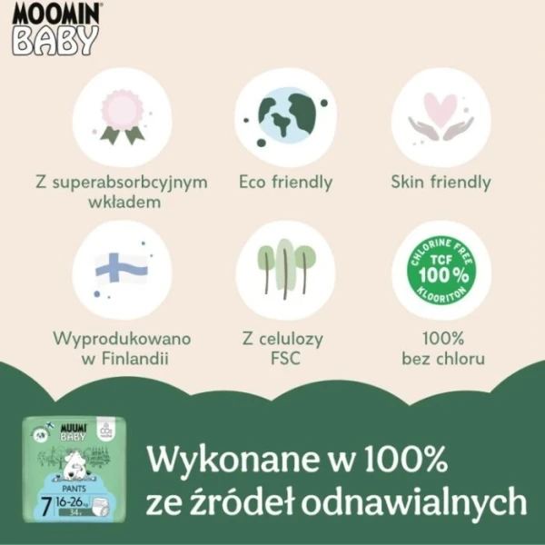 Muumi Baby Pants, pieluchomajtki, rozmiar 7, waga 16-26 kg, 34 sztuk 2
