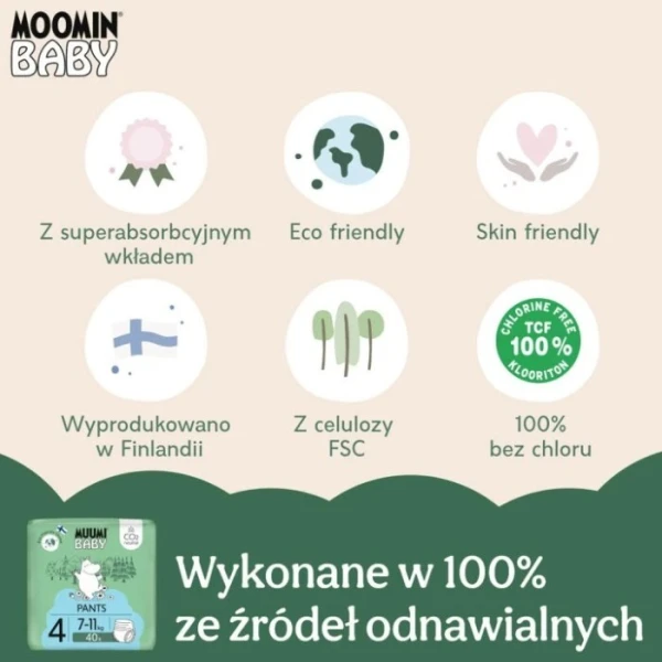 Muumi Baby Pants, pieluchomajtki, rozmiar 4, waga 7-11 kg, 40 sztuk 5