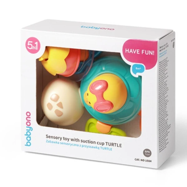 BabyOno, zabawka sensoryczna z przyssawką, Turtle, po 6 miesiącu życia, 1584, 1 sztuka 2