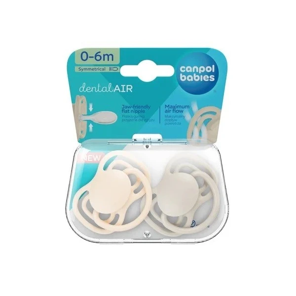 Canpol, smoczek uspokajający, silikonowy, symetryczny, Dental Air, kremowy, 0-6 miesięcy, 23/228, 2 sztuki 5