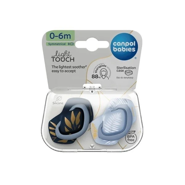 Canpol, smoczek uspokajający, silikonowy, symetryczny, Light Touch Gold, blue, 0-6 miesięcy, 22/664, 2 sztuki 5