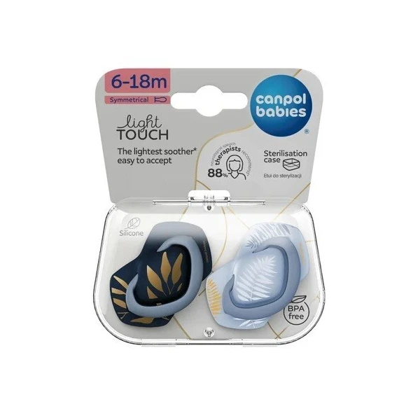 Canpol, smoczek uspokajający, silikonowy, symetryczny, Light Touch Gold, blue, 6-18 miesięcy, 22/665, 2 sztuki 5