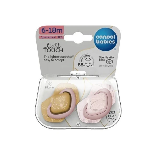 Canpol, smoczek uspokajający, silikonowy, symetryczny, Light Touch Gold, pink, 6-18 miesięcy, 22/665, 2 sztuki 5