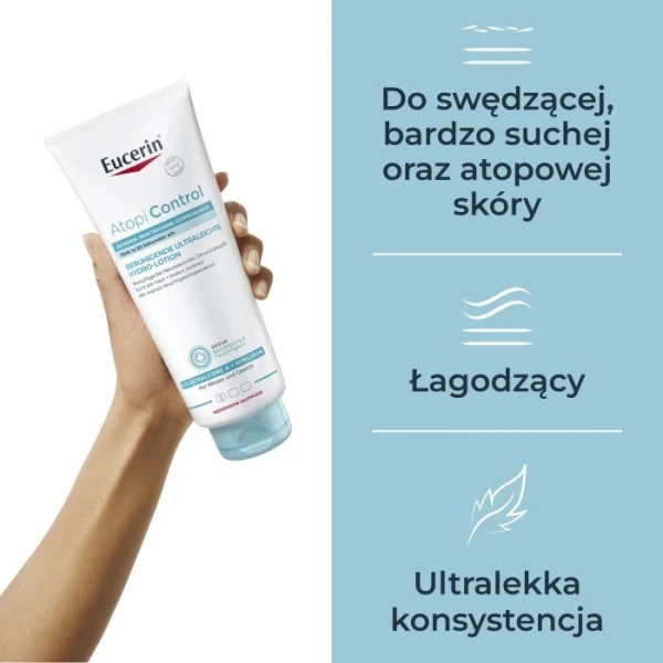 Eucerin Atopi Control, kojąca hydro-emulsja do ciała, skóra swędząca, bardzo sucha i atopowa, 400ml 3