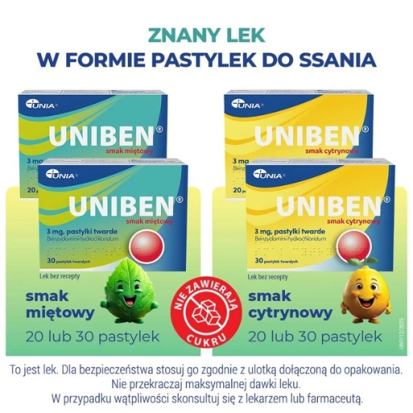 Uniben 3mg, smak cytrynowy, 20 pastylek do ssania 5