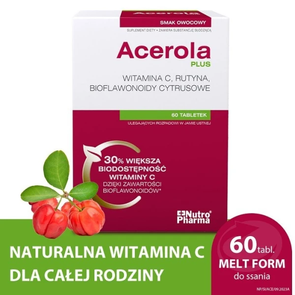 Acerola Plus, witamina C i bioflawonoidy cytrusowe, smak pomarańczowy, 60 tabletek do ssania 4