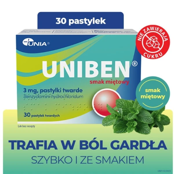 Uniben 3mg, smak miętowy, 30 pastylek do ssania 4