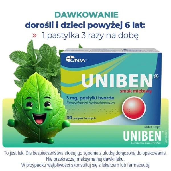 Uniben 3mg, smak miętowy, 30 pastylek do ssania 5