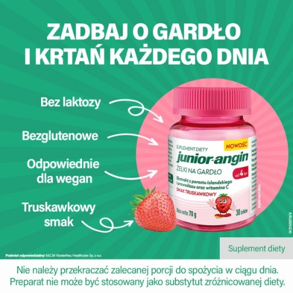 Junior-angin, żelki na gardło, smak truskawkowy, dla dzieci od 4 roku życia, 30 sztuk 3