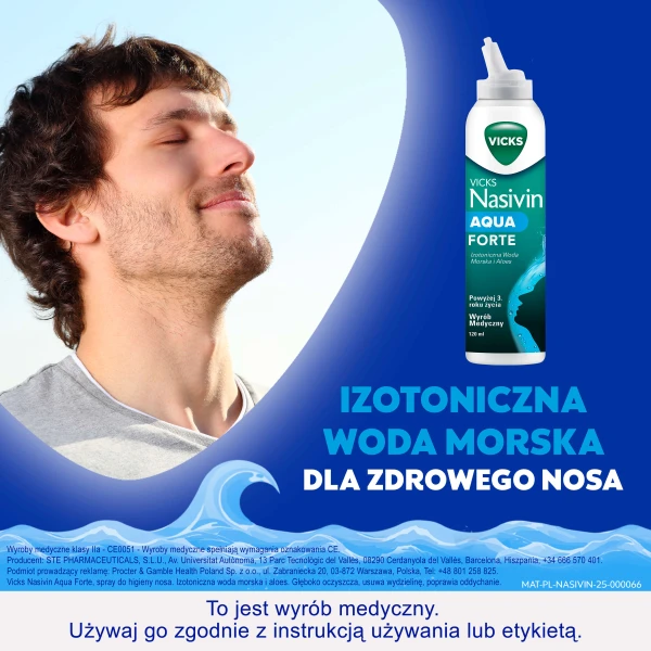 Vicks Nasivin Aqua Forte, spray do higieny nosa, powyżej 3 roku życia, 120ml 2