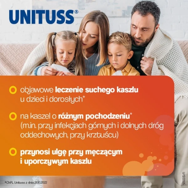 Unituss 60mg/10ml, syrop, smak truskawkowy, dla dzieci powyżej 2 roku życia, 120ml 3