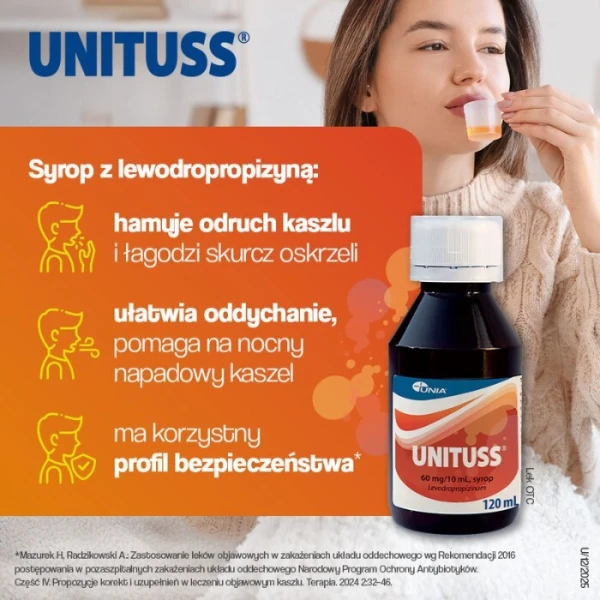 Unituss 60mg/10ml, syrop, smak truskawkowy, dla dzieci powyżej 2 roku życia, 120ml 4