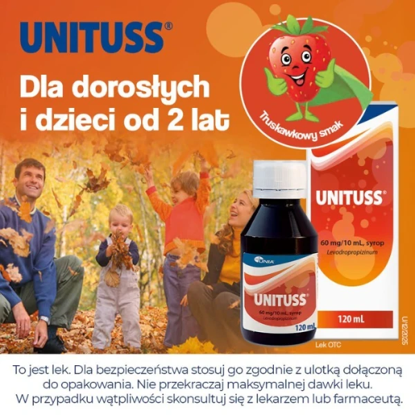 Unituss 60mg/10ml, syrop, smak truskawkowy, dla dzieci powyżej 2 roku życia, 120ml 5