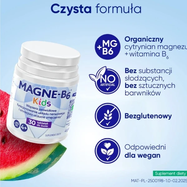 Magne B6 Kids, od 4 lat, smak arbuzowy, 30 tabletek do żucia, dwupak 2
