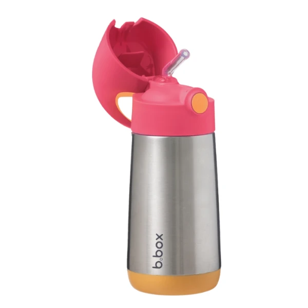 B.Box, bidon termiczny, Strawberry Shake, pomarańczowo-różowy, po 12 miesiącu, 350ml 2