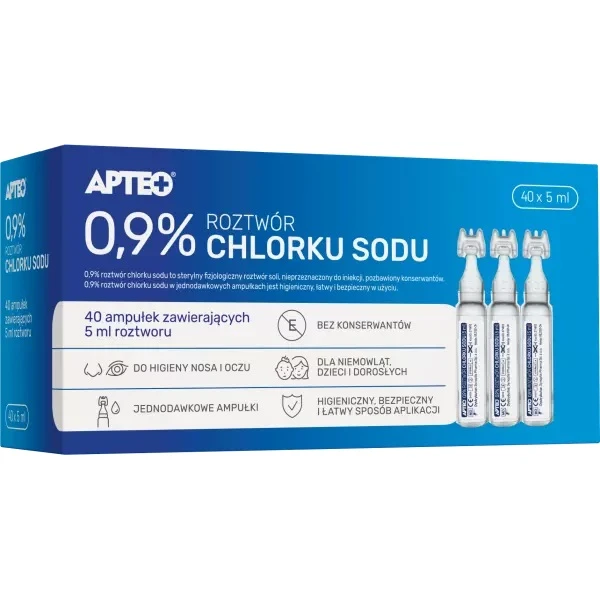 0,9% roztwór chlorku sodu, Apteo, 40 ampułek po 5ml