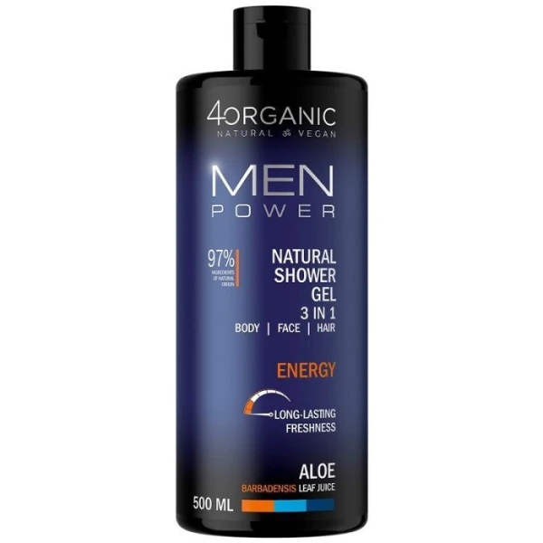 4Organic, Men Power, żel pod prysznic dla mężczyzn, Energy 3w1, 500ml