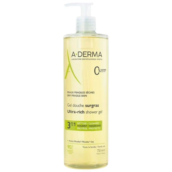 A-Derma, ultrabogaty żel pod prysznic, dla dorosłych i dzieci po 2 roku życia, 750ml