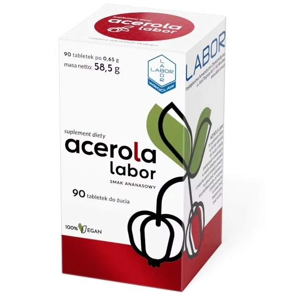 Acerola Labor, smak ananasowy, 90 tabletek do żucia