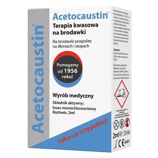 Acetocaustin, terapia kwasowa na brodawki, płyn, dla dorosłych i dzieci po 4 roku życia, 2ml