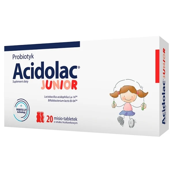 Acidolac Junior, smak truskawkowy, 20 misio-tabletek