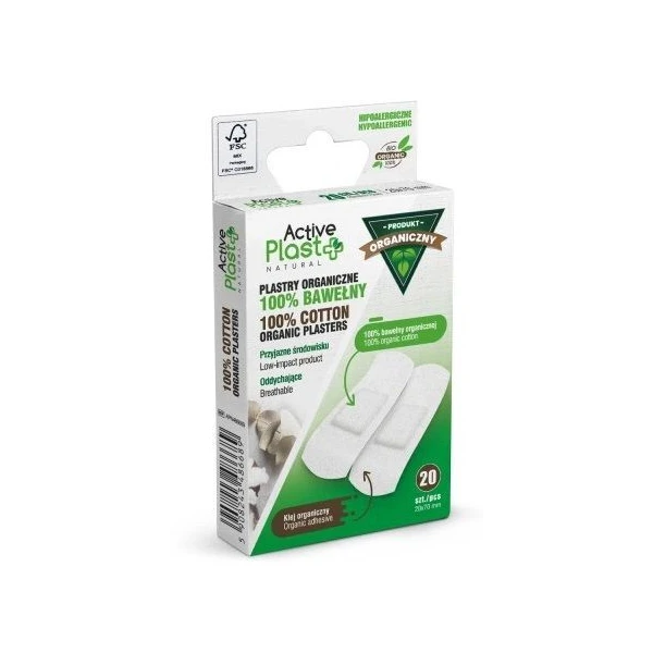 Active Plast Natural, plaster organiczny 100% bawełny, biały, 20x70mm, 20 sztuk