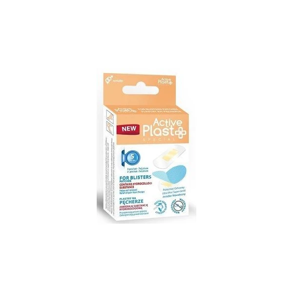Active Plast Special, hydrokoloidowe plastry na pęcherze, 2 rodzaje, wodoodporne, 5 sztuk