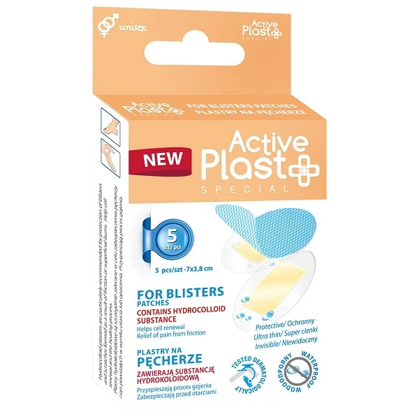 Active Plast Special, hydrokoloidowe plastry na pęcherze, 2 rodzaje, wodoodporne, 5 sztuk