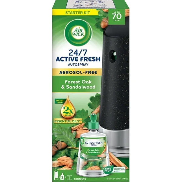 Air Wick 24/7 Active Fresh, dyfuzor automatyczny z wkładem zapasowym, Forest Oak & Sandalwood, 1 opakowanie
