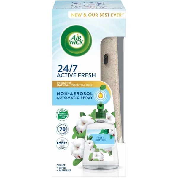 Air Wick 24/7 Active Fresh, dyfuzor automatyczny z wkładem zapasowym, Fresh Cotton, 1 opakowanie