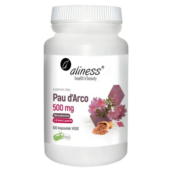 Aliness, Pau d’Arco, sproszkowana kora Lapacho 500mg, 100 kapsułek