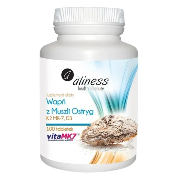 Aliness, Wapń z Muszli Ostryg K2 MK-7 i D3, 100 tabletek