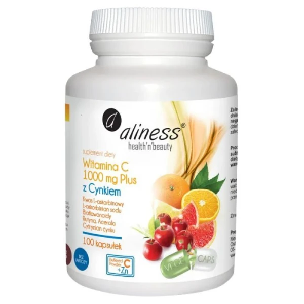 Aliness, Witamina C 1000mg Plus z cynkiem, bioflawonoidami, rutyną i acerolą, 100 kapsułek