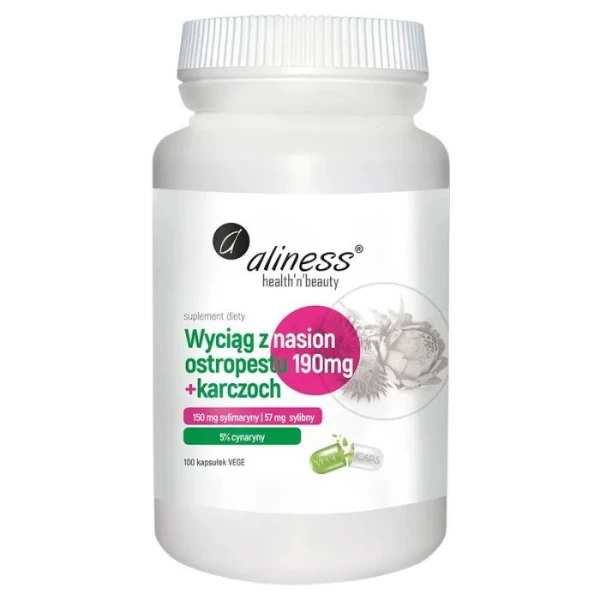 Aliness, Wyciąg z nasion ostropestu 190mg + karczoch, 100 kapsułek