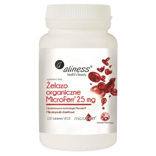 Aliness, Żelazo Organiczne MicroFerr 25mg, 100 tabletek