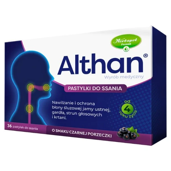 Althan, pastylki do ssania od 4 roku życia, smak czarnej porzeczki, 36 pastylek do ssania