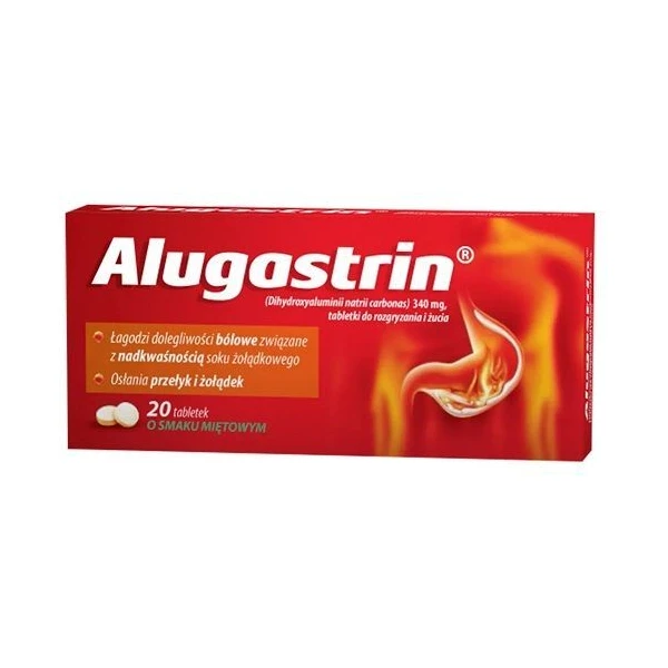 Alugastrin 340mg, smak miętowy, 20 tabletek do rozgryzania i żucia