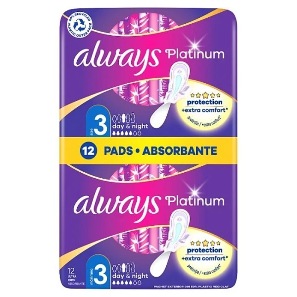Always Platinum Ultra Day&Night, podpaski ze skrzydełkami, 12 sztuk