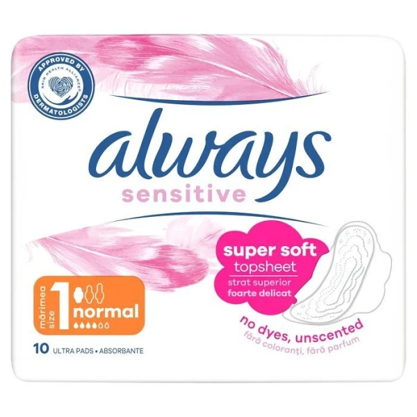 Always Sensitive Normal, podpaski ze skrzydełkami, 10 sztuk