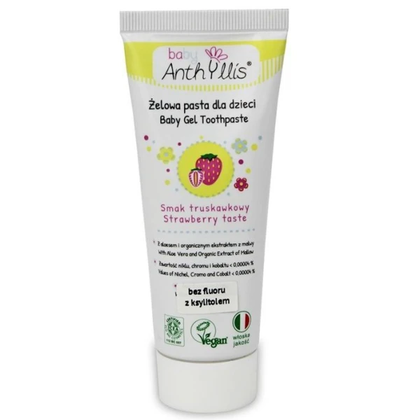 Anthyllis Baby, pasta do zębów dla dzieci, bez fluoru, truskawkowa, 75ml