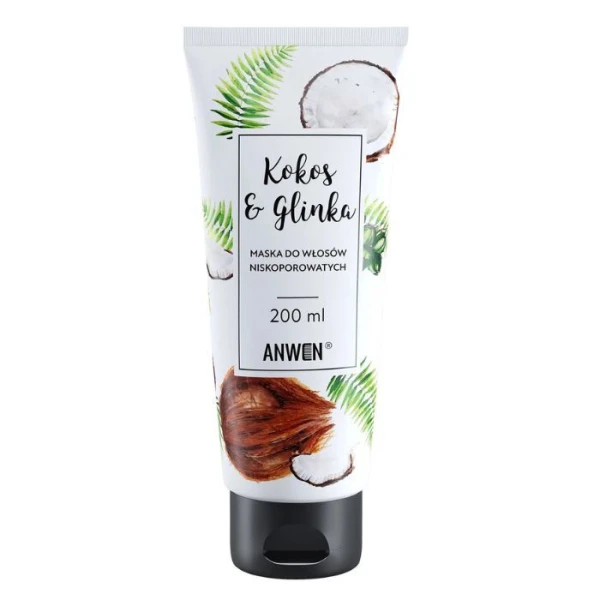 Anwen Kokos i Glinka, maska do włosów niskoporowatych, 200ml
